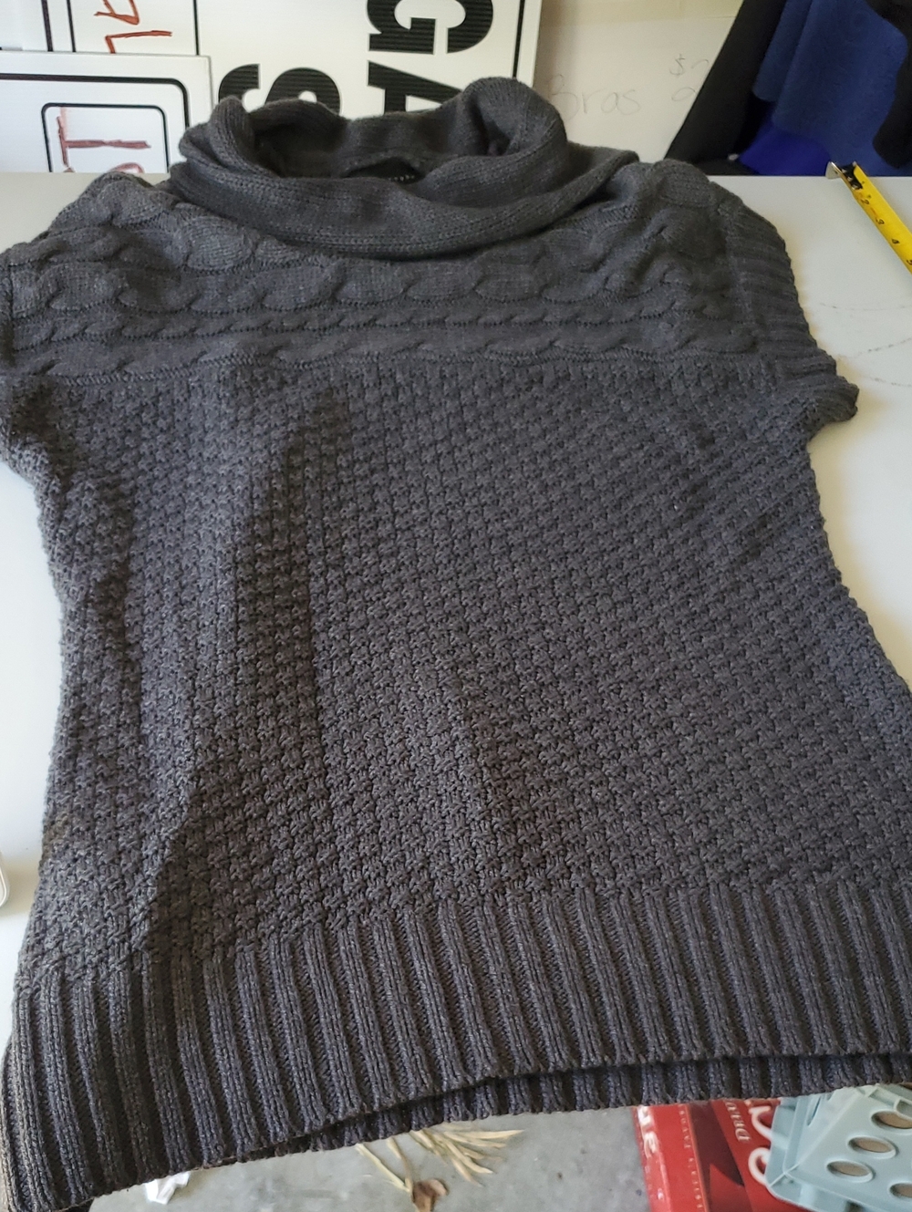 Apostrophe Charcoal Short-Sleeve Cable Turtleneck Sweater